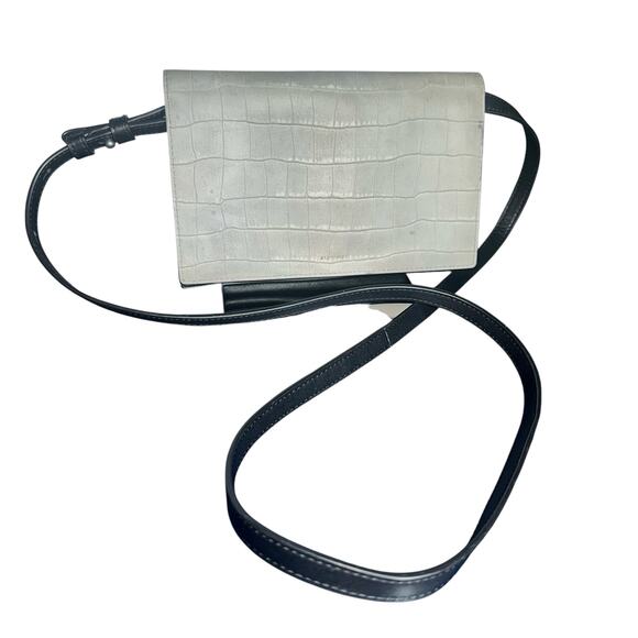AllSaints Gray Black Croc Embossed Leather Crossbody Messenger Bag - Picture 2 of 10